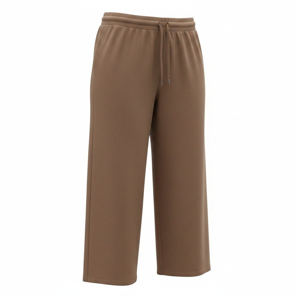 Joyspun Womens XL Brown Wide Leg Lounge Pants Drawstring Pockets Cropped Relaxed